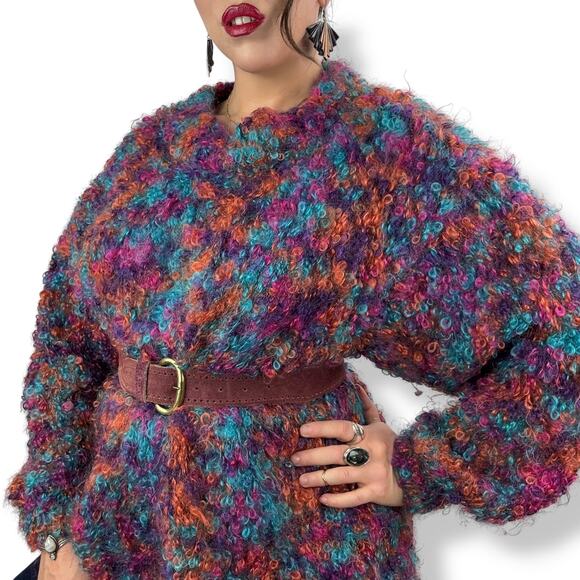 Vintage hand knitted mohair rainbow chunky oversized sweater by EXPRESS - Picture 9 of 17